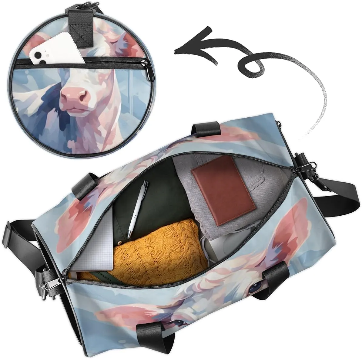 Personalized Dance Bag Gymnastics Sport Duffel Bag Custom Ballet Bags Overnight Weekender Bag Waterproof Cheerleader Bag, Funny Cattle