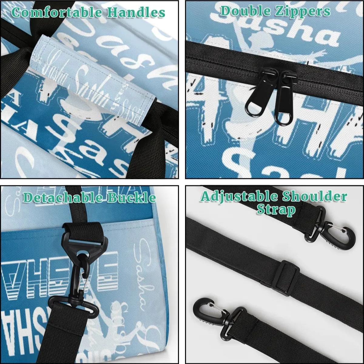Personalized Dance Duffel Bag Name Cheer Bags, Custom Sport Duffel Gym Bag Weekender Bags for Travel Blue Gradient Gymnastics Bag
