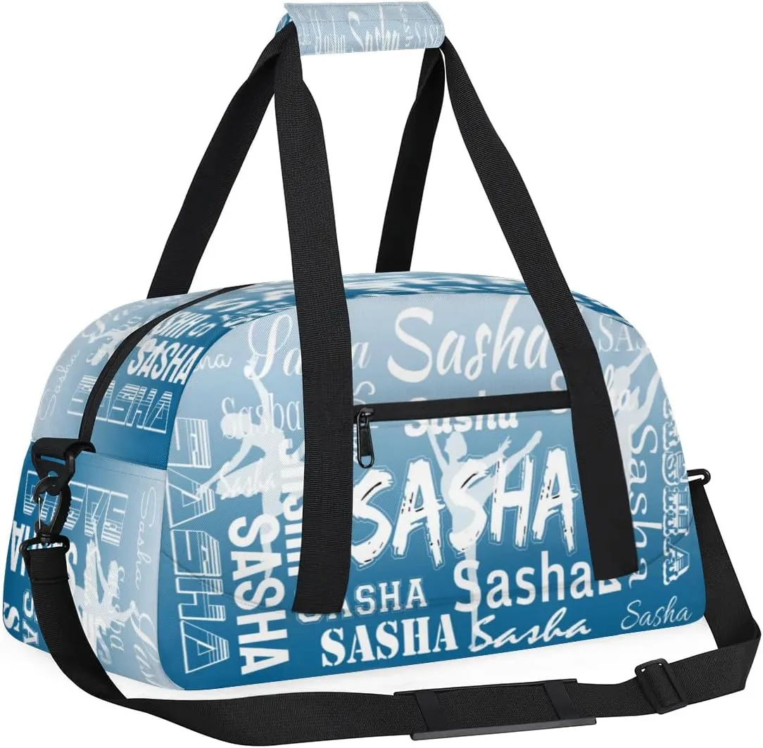 Personalized Dance Duffel Bag Name Cheer Bags, Custom Sport Duffel Gym Bag Weekender Bags for Travel Blue Gradient Gymnastics Bag