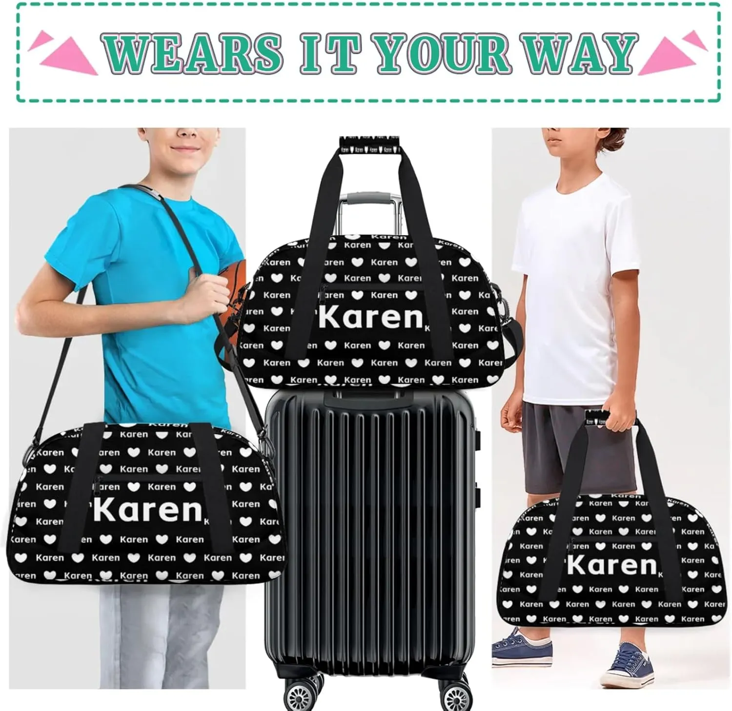 Personalized Dance Duffel Bag with Name Custom Sport Gym Travel Bags for Women Men, Customized Overnight Bags Weekender Bag, Black