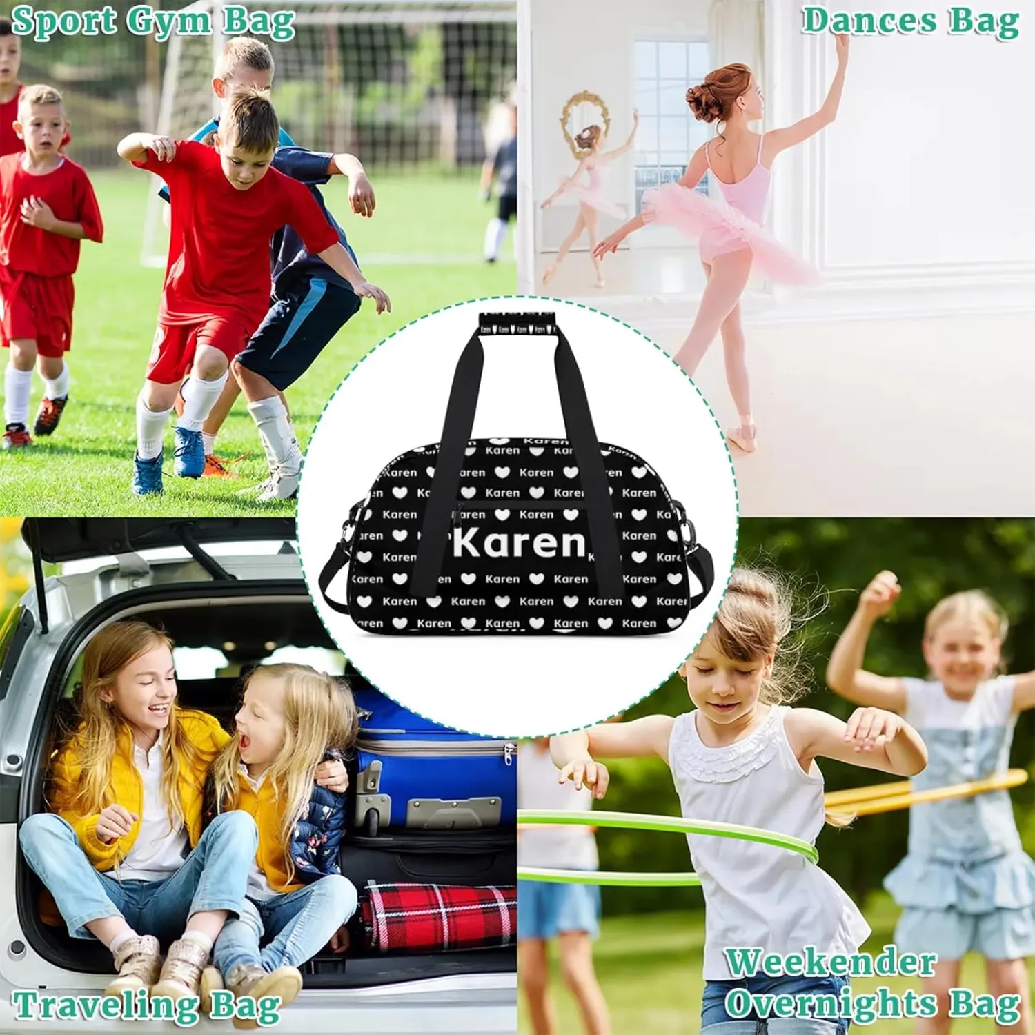 Personalized Dance Duffel Bag with Name Custom Sport Gym Travel Bags for Women Men, Customized Overnight Bags Weekender Bag, Black