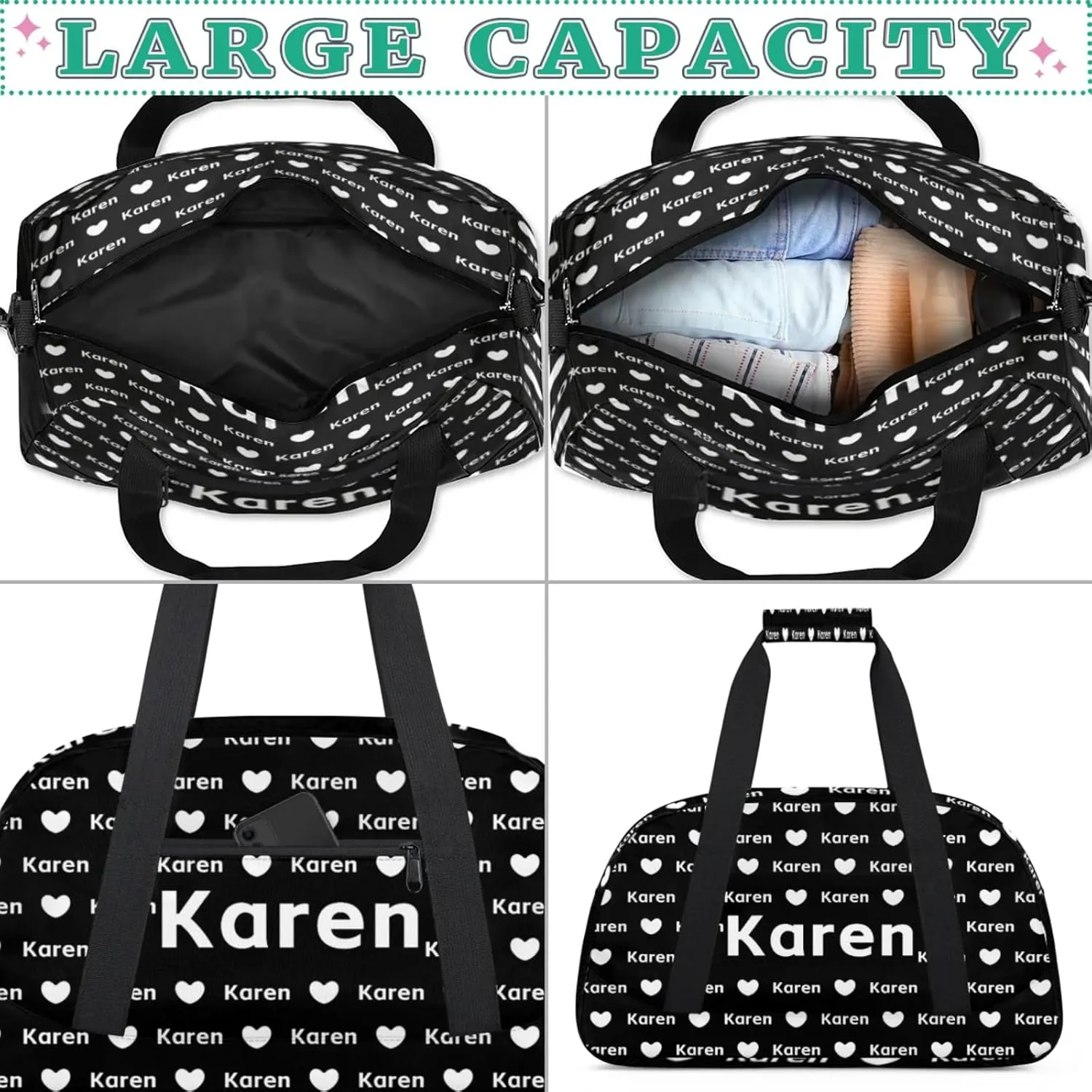 Personalized Dance Duffel Bag with Name Custom Sport Gym Travel Bags for Women Men, Customized Overnight Bags Weekender Bag, Black