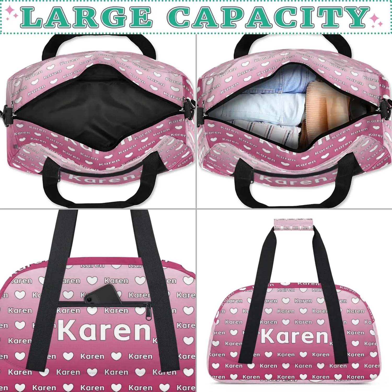 Personalized Dance Duffel Bag with Name Custom Sport Gym Travel Bags for Women Men, Customized Overnight Bags Weekender Bag, Dark Pink Gradient