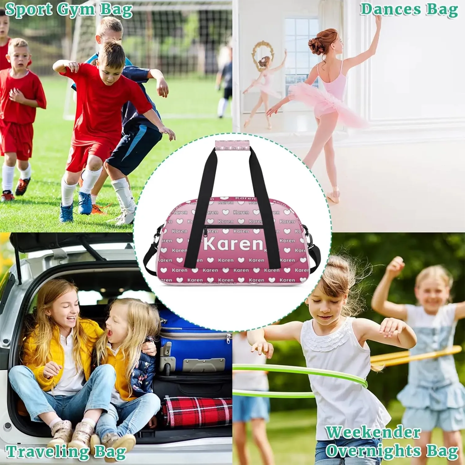Personalized Dance Duffel Bag with Name Custom Sport Gym Travel Bags for Women Men, Customized Overnight Bags Weekender Bag, Dark Pink Gradient