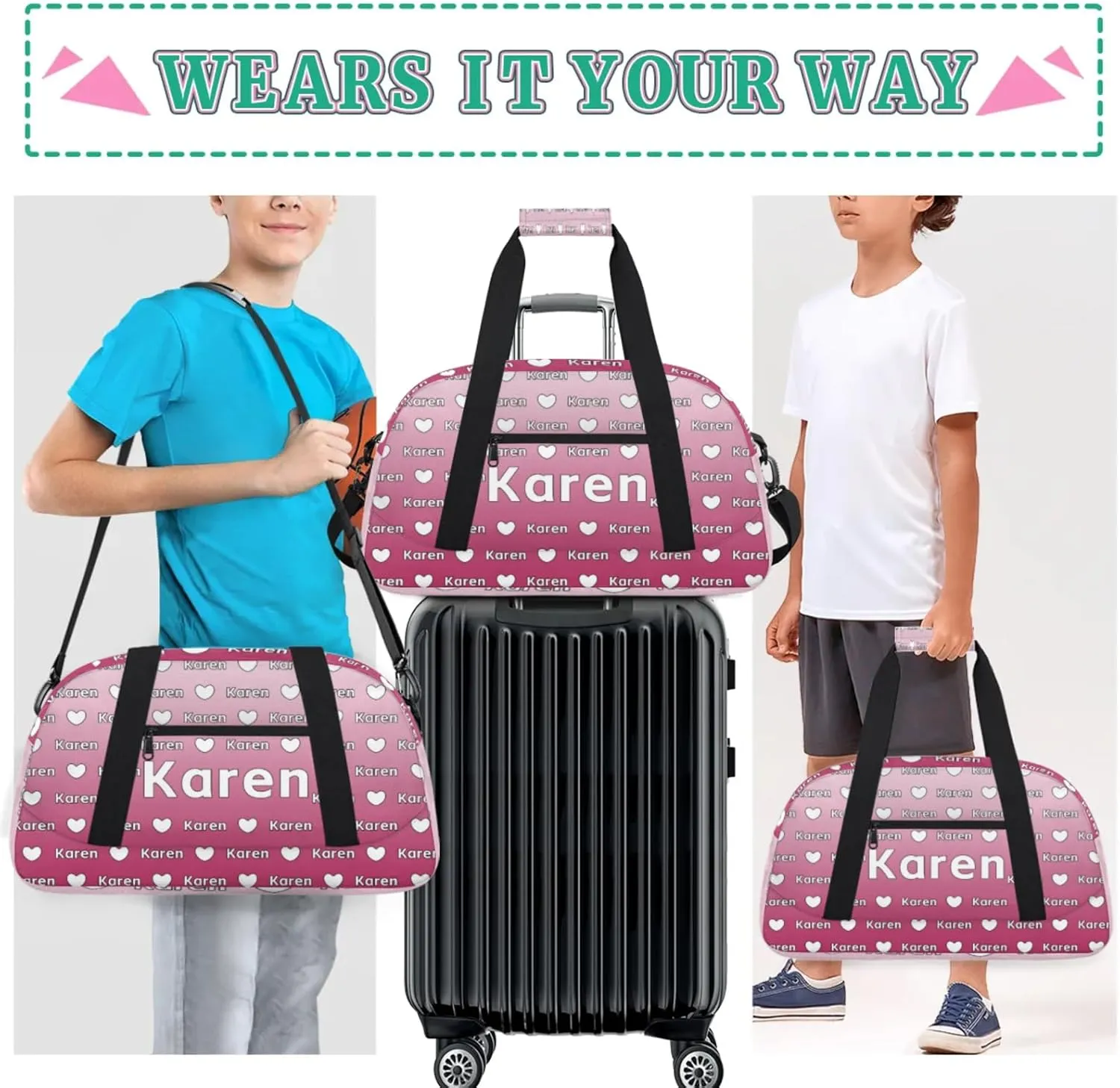 Personalized Dance Duffel Bag with Name Custom Sport Gym Travel Bags for Women Men, Customized Overnight Bags Weekender Bag, Dark Pink Gradient