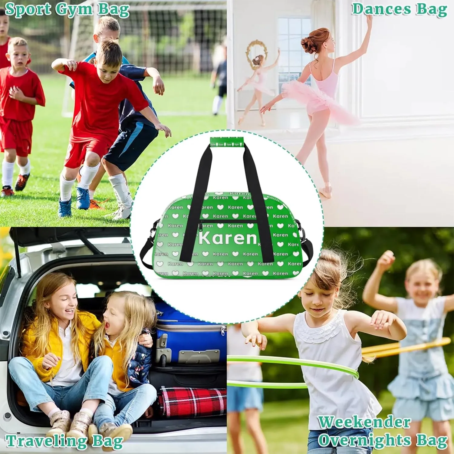 Personalized Dance Duffel Bag with Name Custom Sport Gym Travel Bags for Women Men, Customized Overnight Bags Weekender Bag, Grass Green Gradient