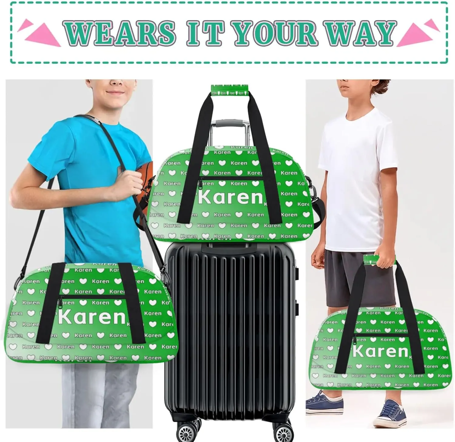 Personalized Dance Duffel Bag with Name Custom Sport Gym Travel Bags for Women Men, Customized Overnight Bags Weekender Bag, Grass Green Gradient