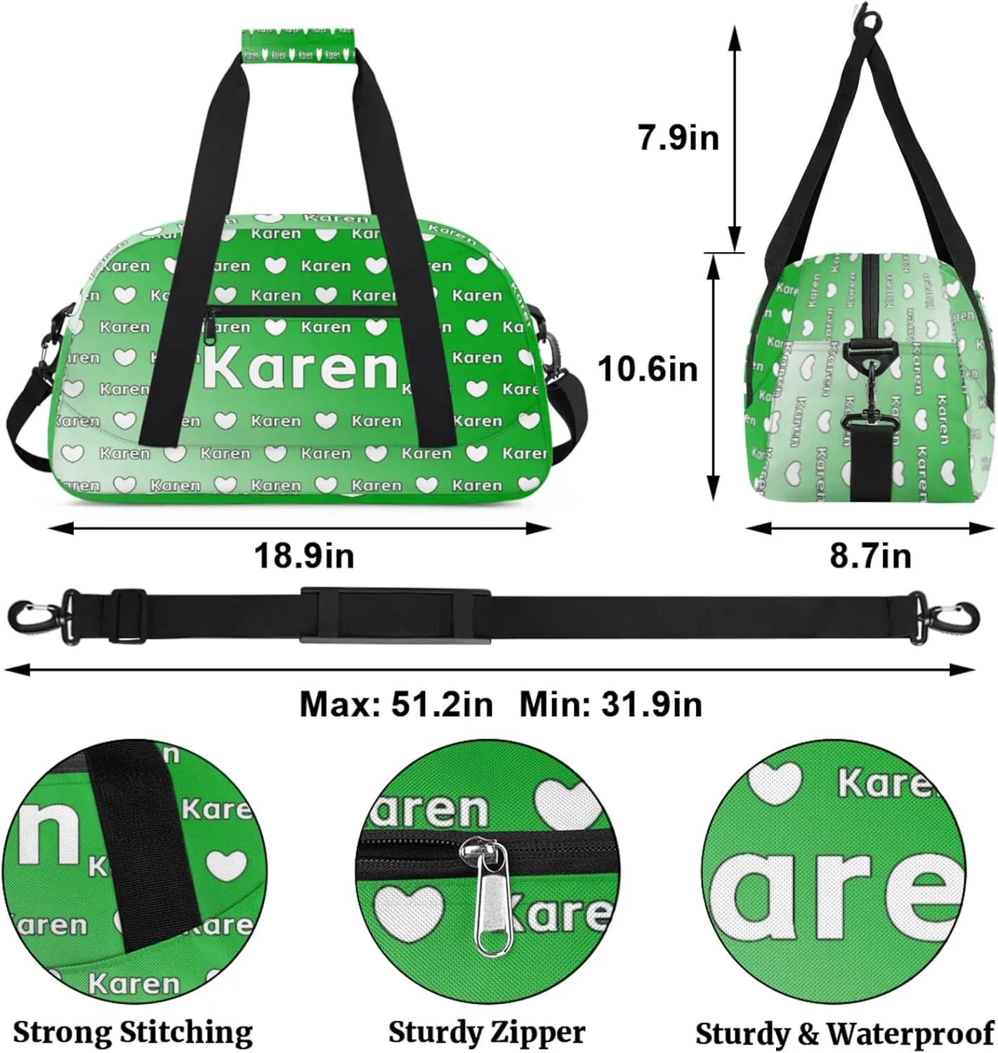 Personalized Dance Duffel Bag with Name Custom Sport Gym Travel Bags for Women Men, Customized Overnight Bags Weekender Bag, Grass Green Gradient