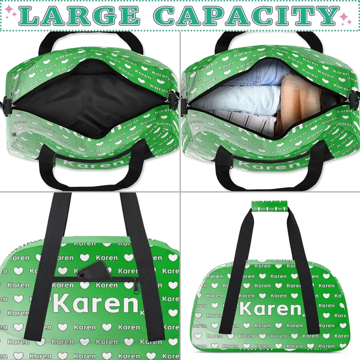 Personalized Dance Duffel Bag with Name Custom Sport Gym Travel Bags for Women Men, Customized Overnight Bags Weekender Bag, Grass Green Gradient