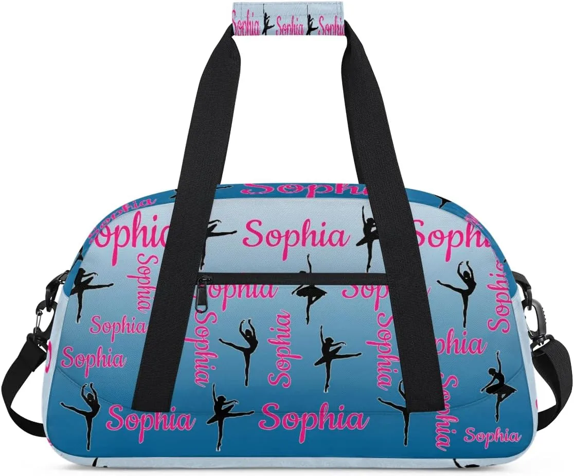 Personalized Dance Gymnastics Bags, Custom Name Duffel Bag Cheer Bags, Custom Sport Duffel Gym Bag Travel Weekender Bags Blue Gradient