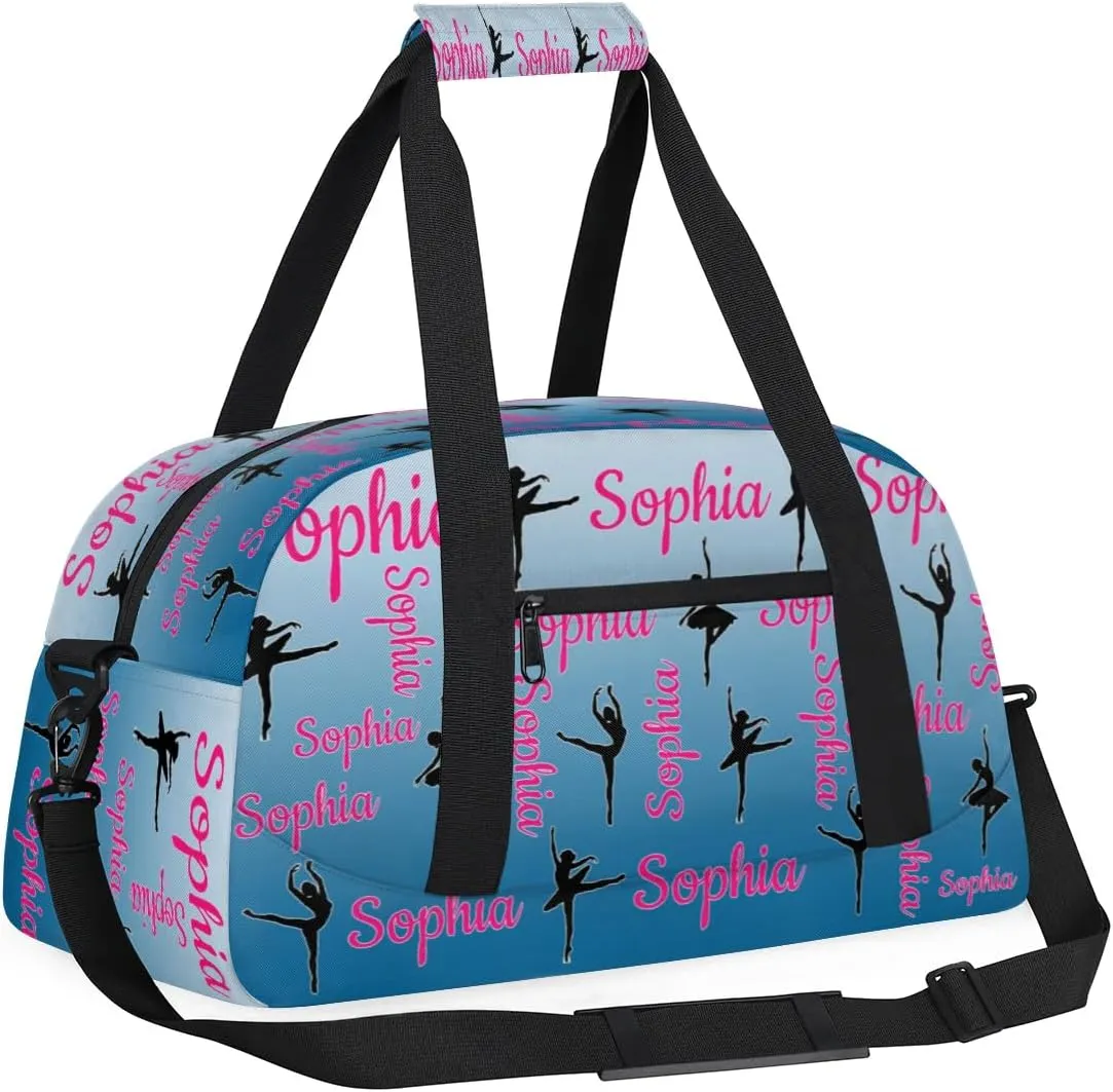 Personalized Dance Gymnastics Bags, Custom Name Duffel Bag Cheer Bags, Custom Sport Duffel Gym Bag Travel Weekender Bags Blue Gradient
