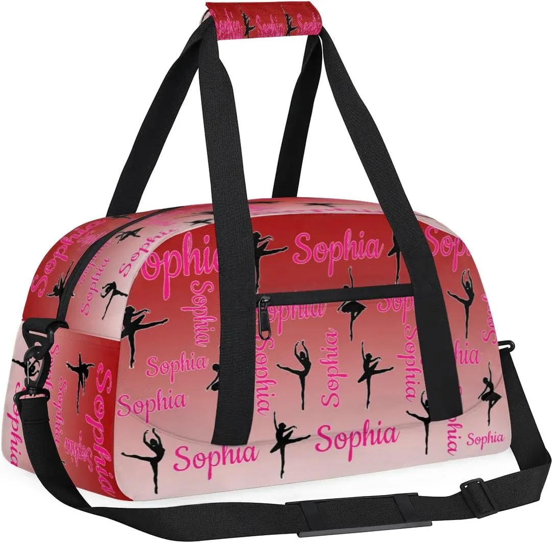 Personalized Dance Gymnastics Bags, Custom Name Duffel Bag Cheer Bags, Custom Sport Duffel Gym Bag Travel Weekender Bags Deep Red Gradient