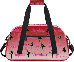 Personalized Dance Gymnastics Bags, Custom Name Duffel Bag Cheer Bags, Custom Sport Duffel Gym Bag Travel Weekender Bags Deep Red Gradient