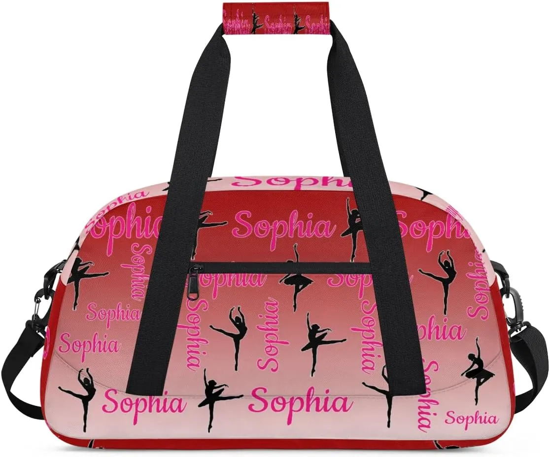 Personalized Dance Gymnastics Bags, Custom Name Duffel Bag Cheer Bags, Custom Sport Duffel Gym Bag Travel Weekender Bags Deep Red Gradient