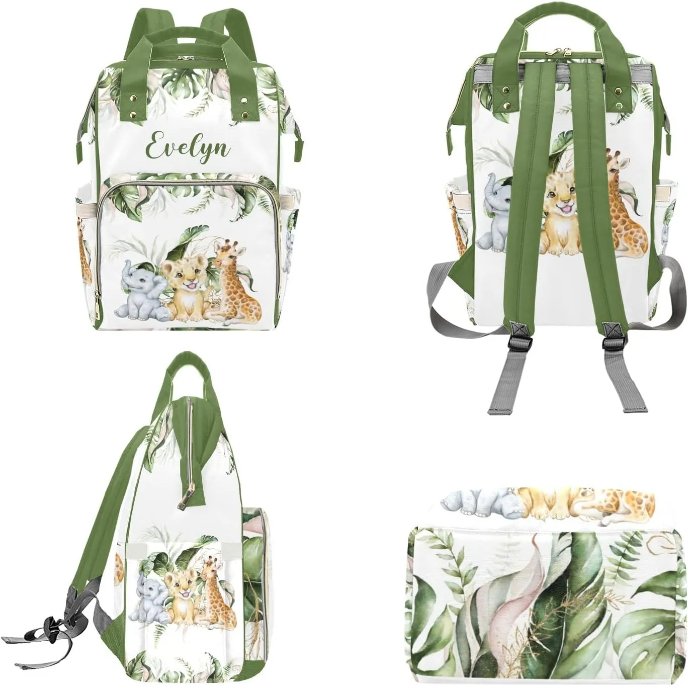 Personalized Diaper Bag Backpack Tote,Safari Jungle Animal,Custom Diaper Bags for Shower Gift 10.83"x6.69"x15"