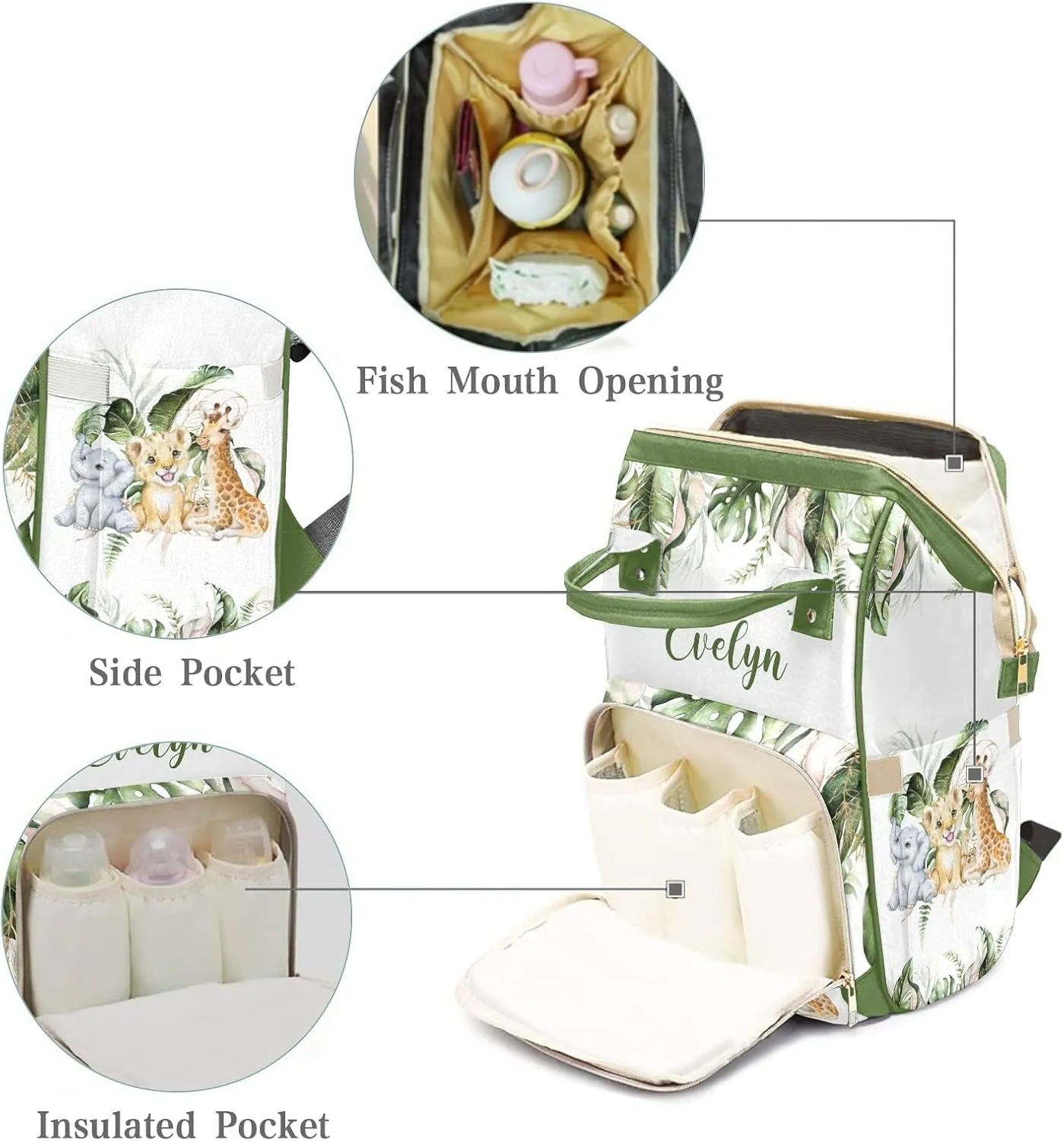 Personalized Diaper Bag Backpack Tote,Safari Jungle Animal,Custom Diaper Bags for Shower Gift 10.83"x6.69"x15"