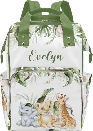 Personalized Diaper Bag Backpack Tote,Safari Jungle Animal,Custom Diaper Bags for Shower Gift 10.83"x6.69"x15"