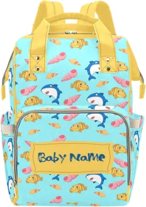 Personalized Diaper Bags For Baby Boys, Customized Name Diaper Backpack Nursing Bags, Custom Cute Shark Nappy Bag, Mommy Daypack Backpack for Travel Outside, Mom Gifts for Mothers Day Birthday