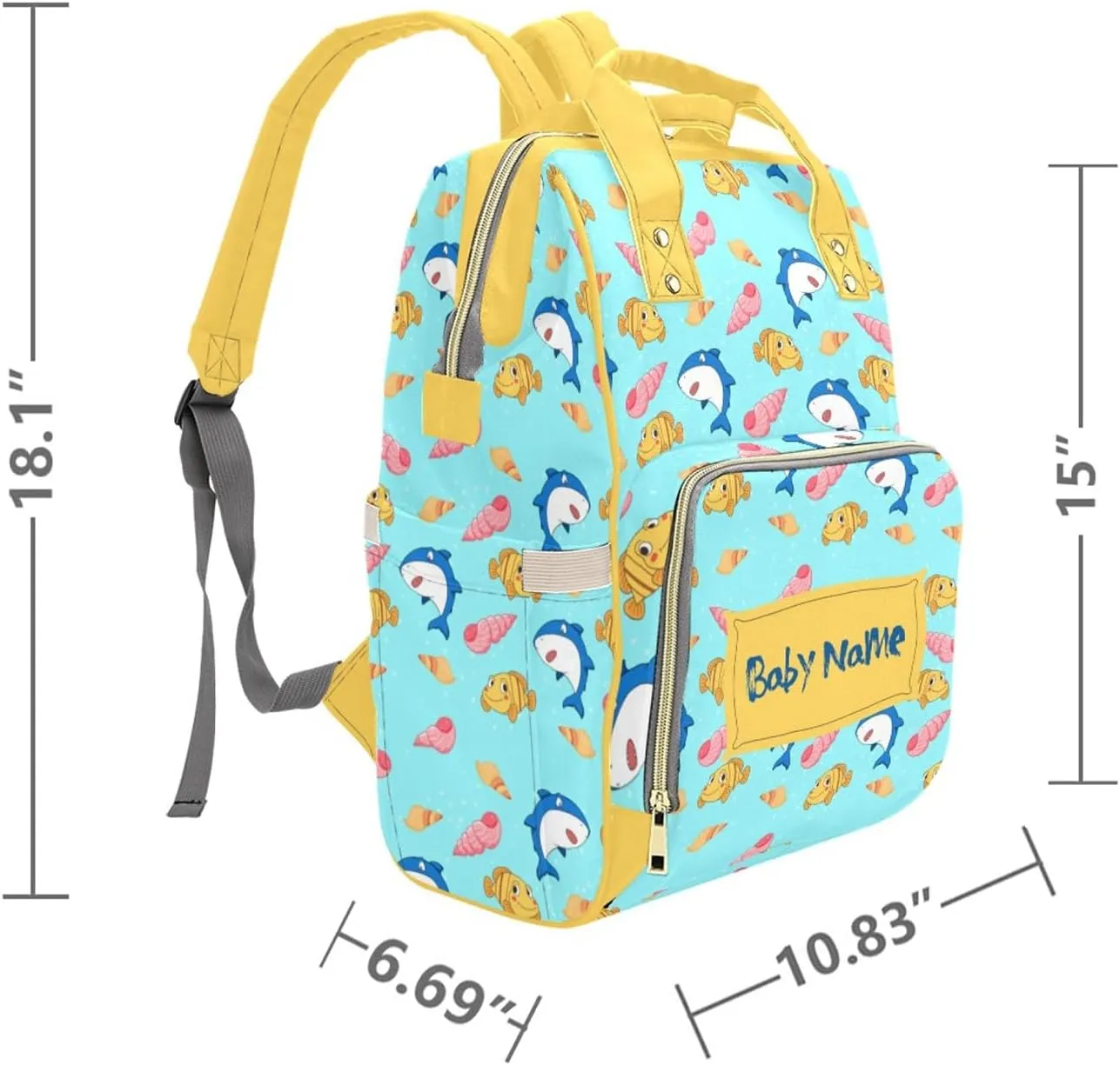 Personalized Diaper Bags For Baby Boys, Customized Name Diaper Backpack Nursing Bags, Custom Cute Shark Nappy Bag, Mommy Daypack Backpack for Travel Outside, Mom Gifts for Mothers Day Birthday