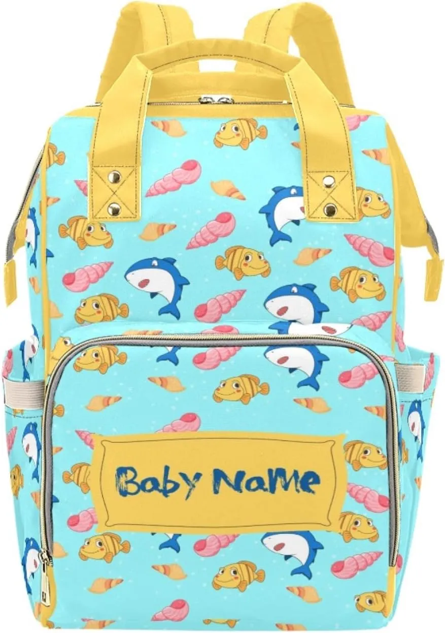 Personalized Diaper Bags For Baby Boys, Customized Name Diaper Backpack Nursing Bags, Custom Cute Shark Nappy Bag, Mommy Daypack Backpack for Travel Outside, Mom Gifts for Mothers Day Birthday