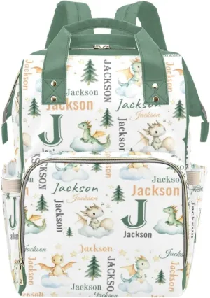 Personalized Dinosaur Diaper Bags with Name for Boys, Custom Dragon Diaper Backpack, Casual Daypack Bag Large Capacity Nappy Bags,Gifts for New Mom