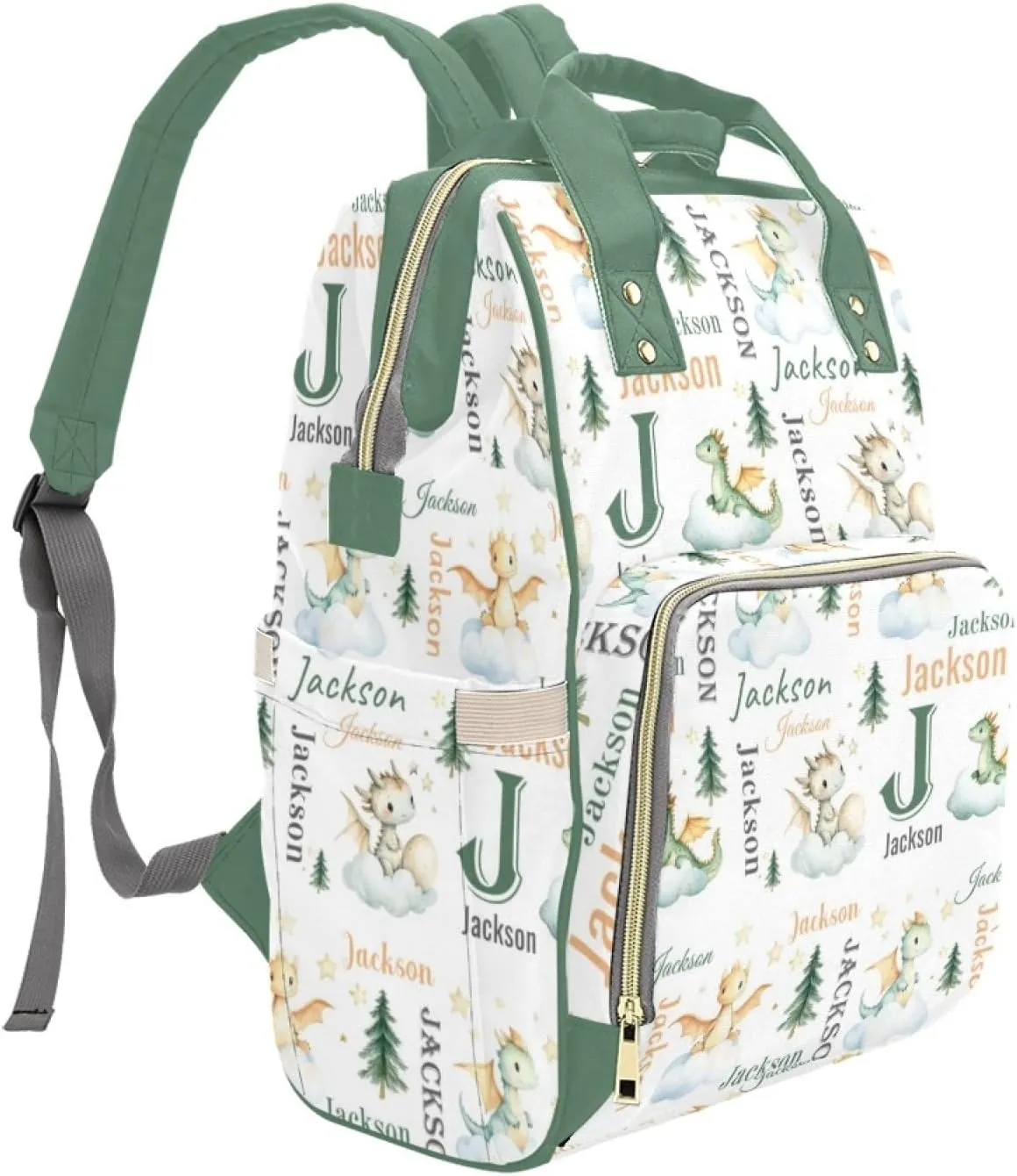 Personalized Dinosaur Diaper Bags with Name for Boys, Custom Dragon Diaper Backpack, Casual Daypack Bag Large Capacity Nappy Bags,Gifts for New Mom