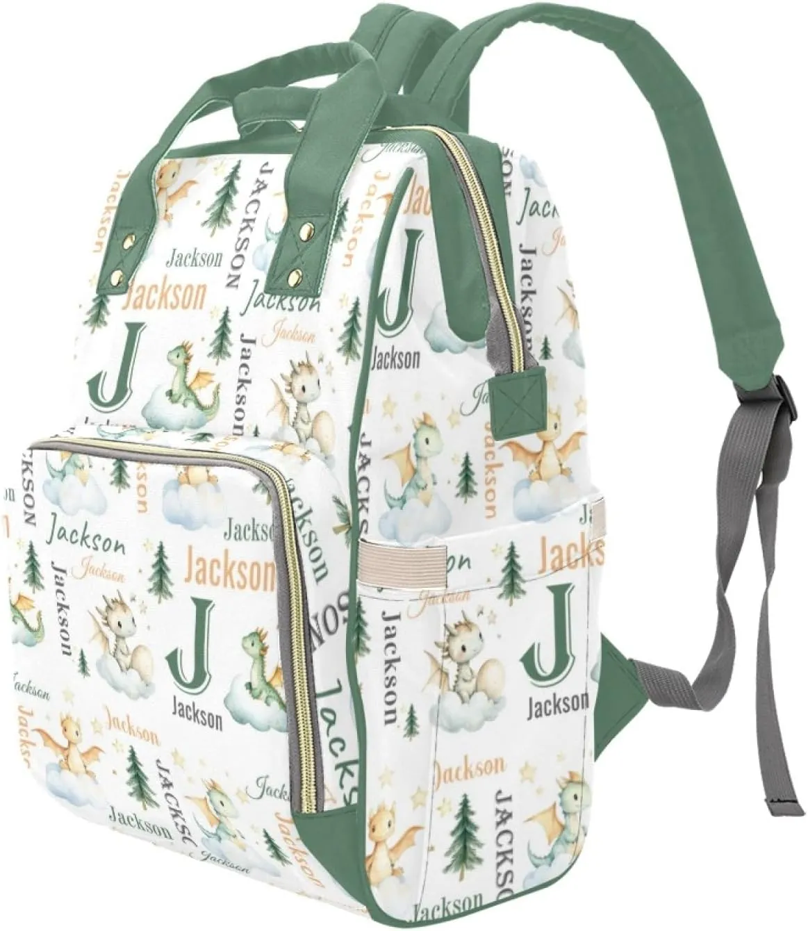 Personalized Dinosaur Diaper Bags with Name for Boys, Custom Dragon Diaper Backpack, Casual Daypack Bag Large Capacity Nappy Bags,Gifts for New Mom
