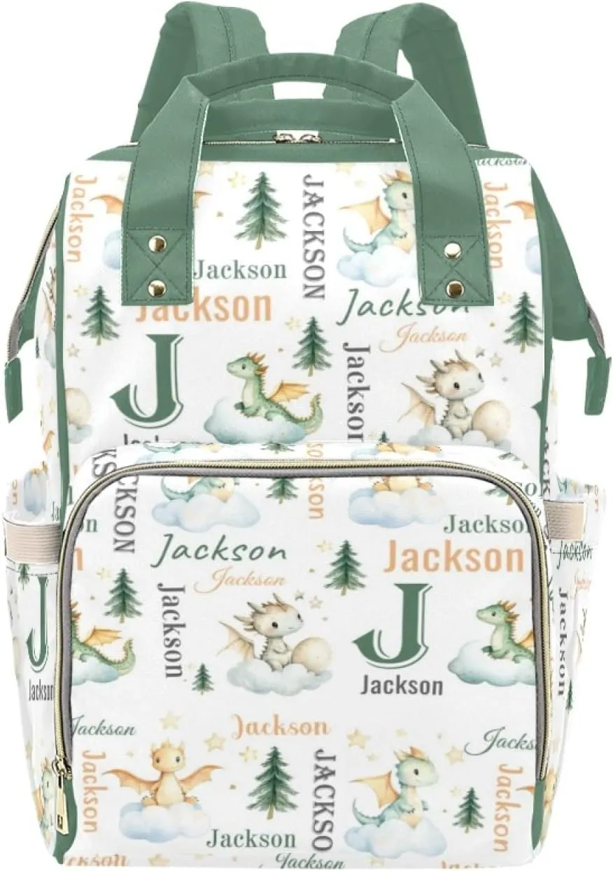 Personalized Dinosaur Diaper Bags with Name for Boys, Custom Dragon Diaper Backpack, Casual Daypack Bag Large Capacity Nappy Bags,Gifts for New Mom