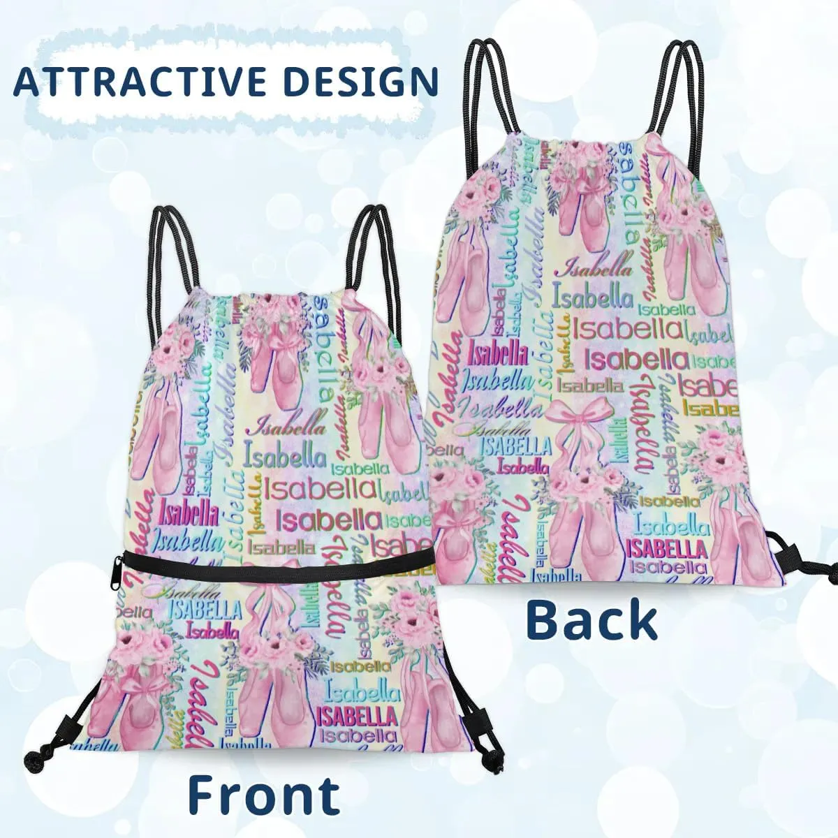 Personalized Drawstring Backpack Dance Bag Gymnastics Bag for Girl, Custom Sport Sackpack String Gym Bag Weekender Bags for Boy Ballet Shoes Purple