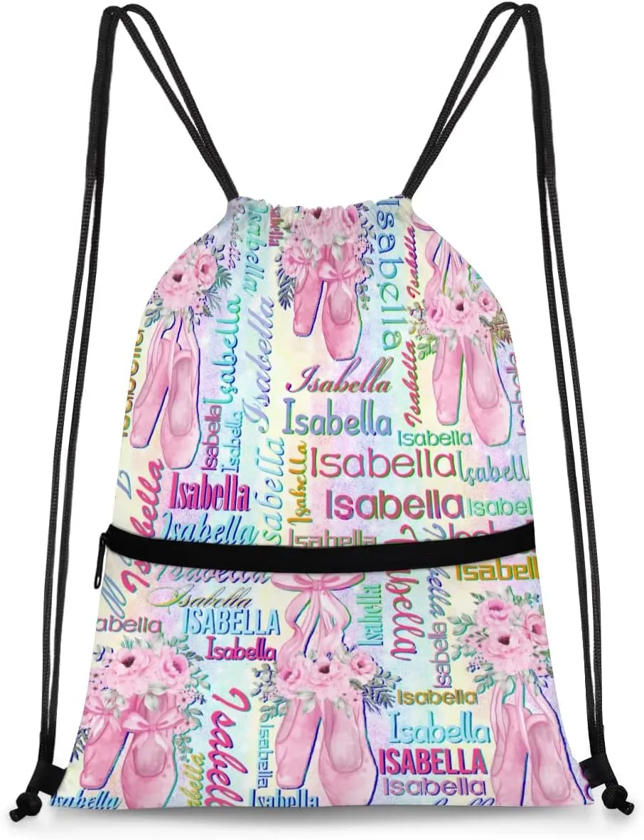 Personalized Drawstring Backpack Dance Bag Gymnastics Bag for Girl, Custom Sport Sackpack String Gym Bag Weekender Bags for Boy Ballet Shoes Purple