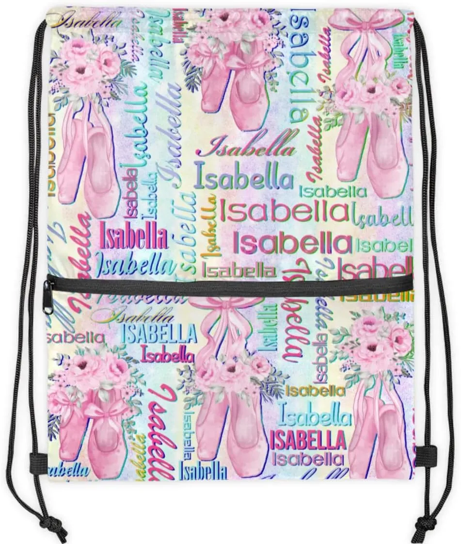 Personalized Drawstring Backpack Dance Bag Gymnastics Bag for Girl, Custom Sport Sackpack String Gym Bag Weekender Bags for Boy Ballet Shoes Purple