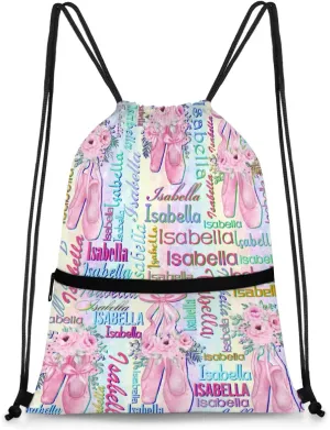 Personalized Drawstring Backpack Dance Bag Gymnastics Bag for Girl, Custom Sport Sackpack String Gym Bag Weekender Bags for Boy Ballet Shoes Purple