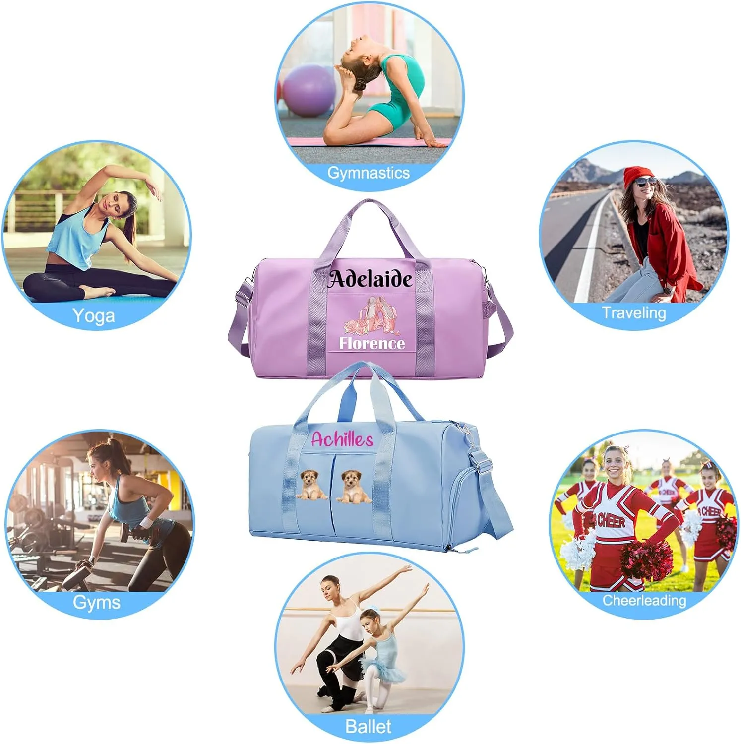 Personalized Duffel Bag Custom Dance Gym Bag Travel Bags Customized Embroidery Duffel Bags with Name Text for Women Men Girls, Black