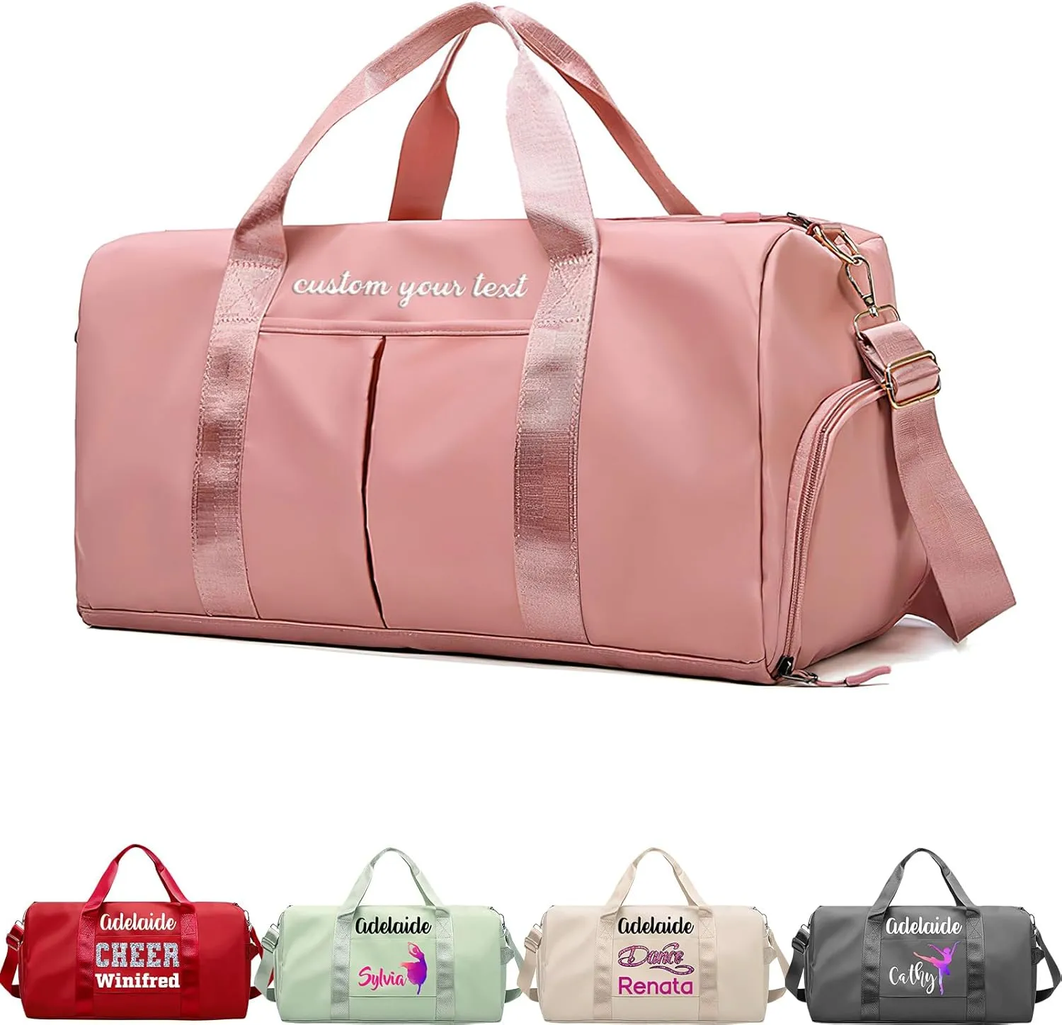 Personalized Duffel Bag Custom Dance Gym Bag Travel Bags Customized Embroidery Duffel Bags with Name Text for Women Men Girls, Pink