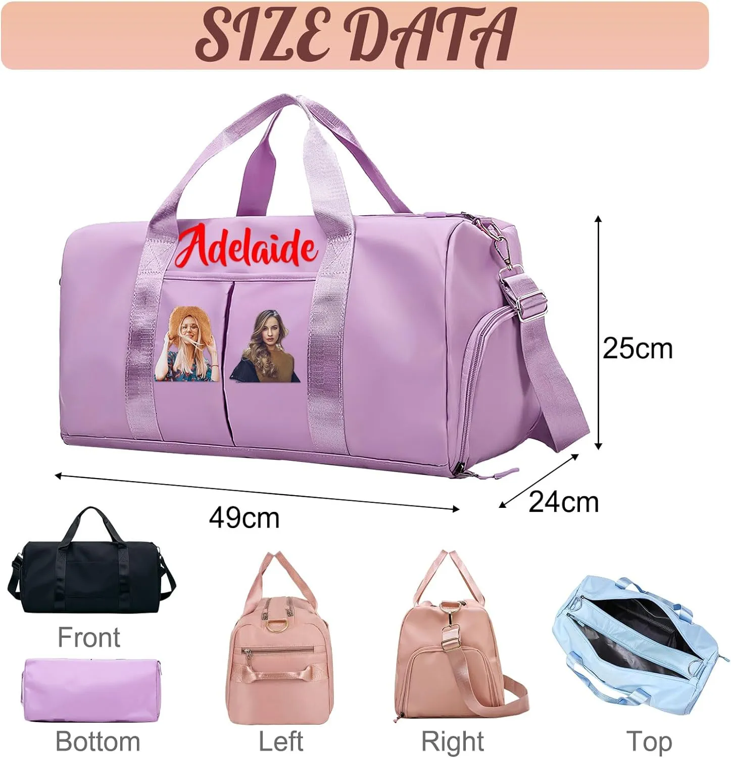 Personalized Duffel Bag Custom Dance Gym Bag Travel Bags Customized Embroidery Duffel Bags with Name Text for Women Men Girls, Pink