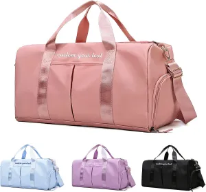 Personalized Duffel Bag Custom Embroidered Name Travel Bag Customized Weekender Overnight Sport Tote Bag for Women Men with Wet Dry Pockets Pink