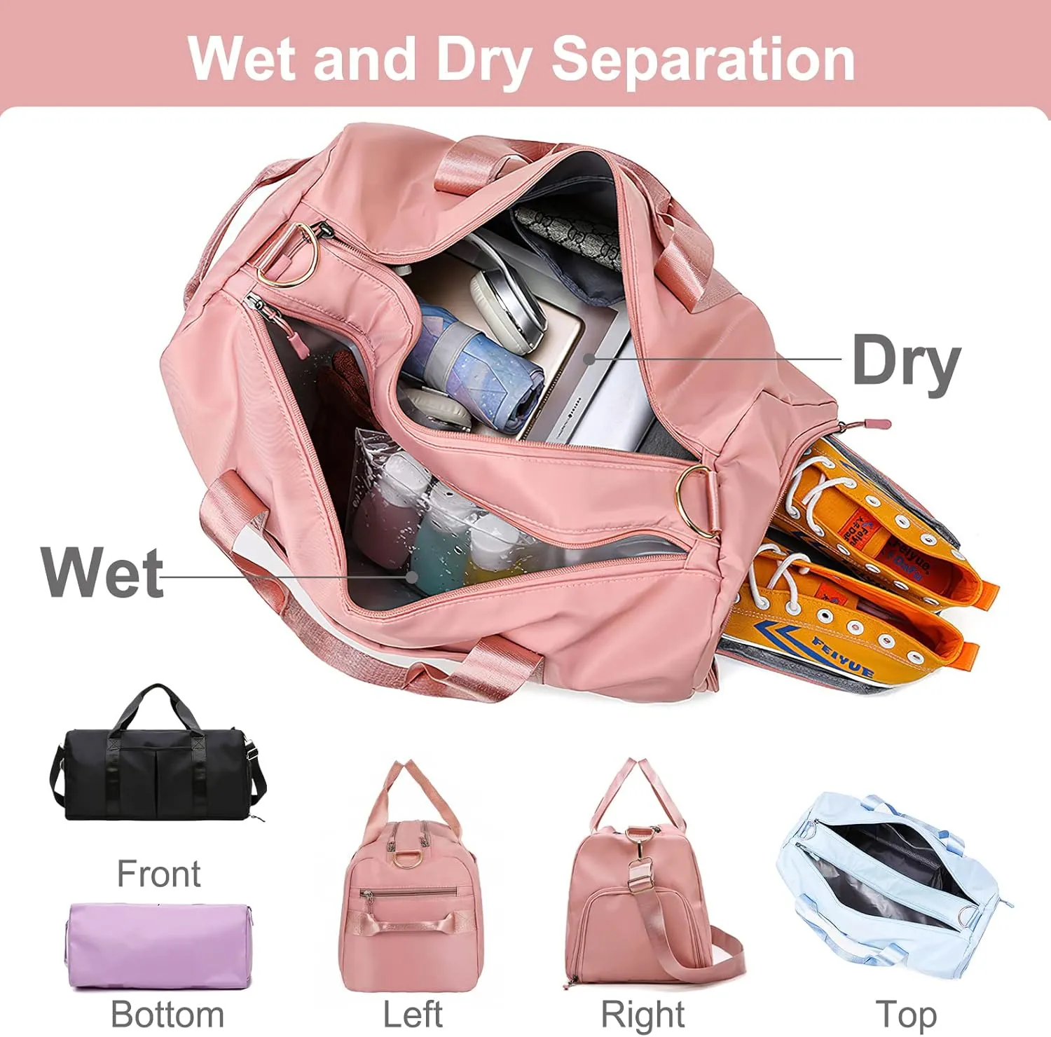 Personalized Duffel Bag Custom Embroidered Name Travel Bag Customized Weekender Overnight Sport Tote Bag for Women Men with Wet Dry Pockets Pink