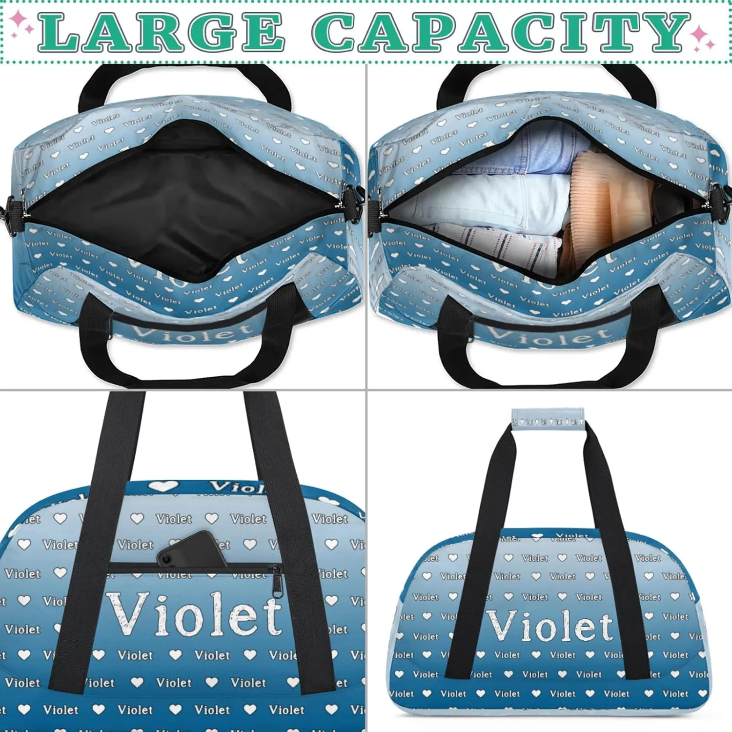 Personalized Duffel Bag Custom Sport Gym Travel Bags for Women Men, Customized Name Overnight Bags Weekender Bag, Blue Gradient