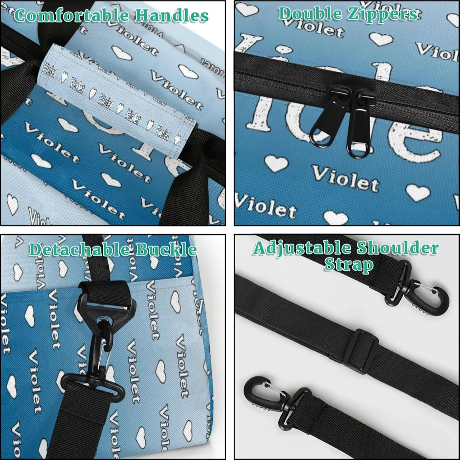 Personalized Duffel Bag Custom Sport Gym Travel Bags for Women Men, Customized Name Overnight Bags Weekender Bag, Blue Gradient