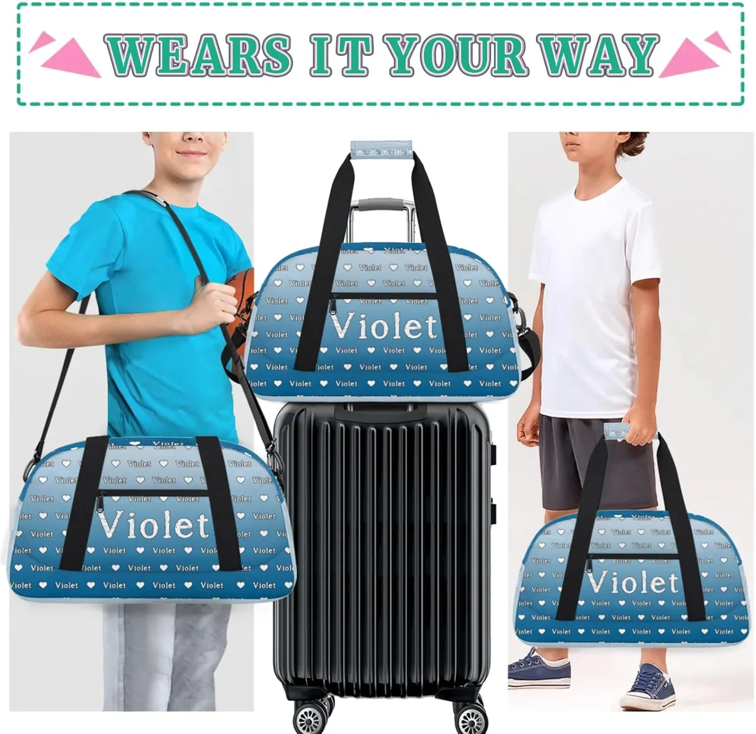 Personalized Duffel Bag Custom Sport Gym Travel Bags for Women Men, Customized Name Overnight Bags Weekender Bag, Blue Gradient