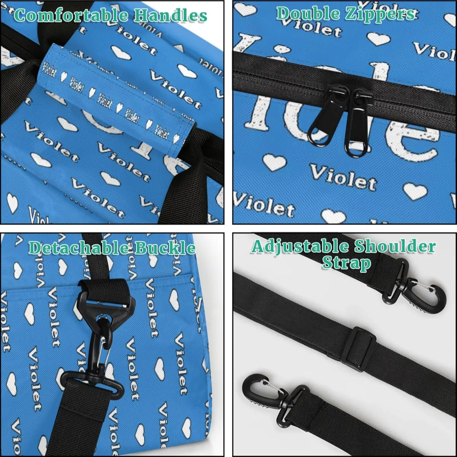 Personalized Duffel Bag Custom Sport Gym Travel Bags for Women Men, Customized Name Overnight Bags Weekender Bag, Blue