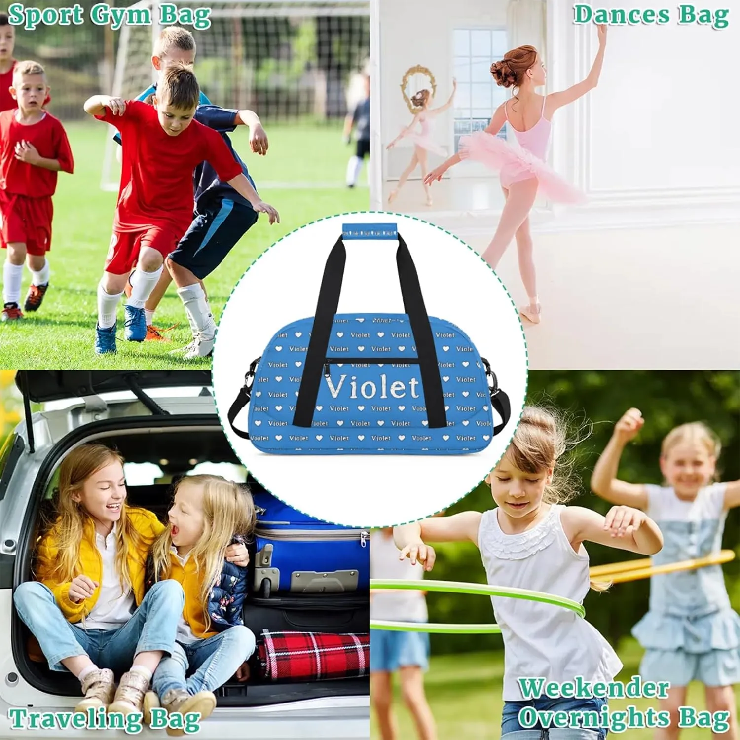 Personalized Duffel Bag Custom Sport Gym Travel Bags for Women Men, Customized Name Overnight Bags Weekender Bag, Blue