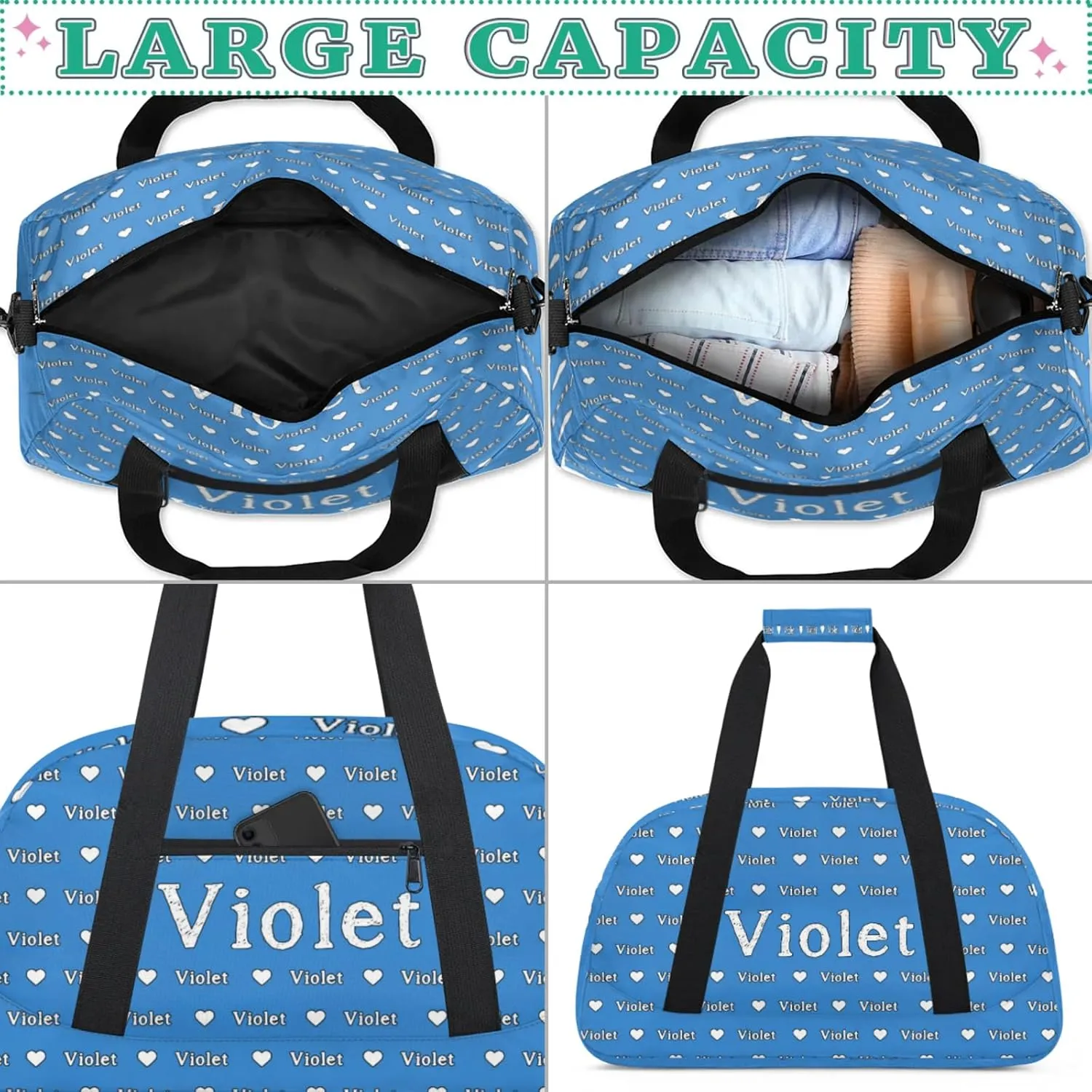 Personalized Duffel Bag Custom Sport Gym Travel Bags for Women Men, Customized Name Overnight Bags Weekender Bag, Blue