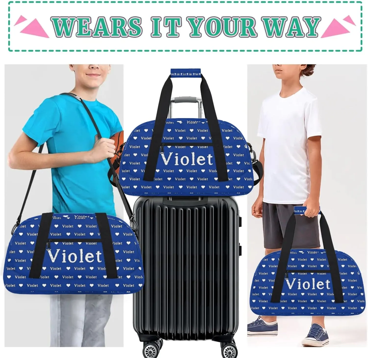 Personalized Duffel Bag Custom Sport Gym Travel Bags for Women Men, Customized Name Overnight Bags Weekender Bag, Cobalt Blue