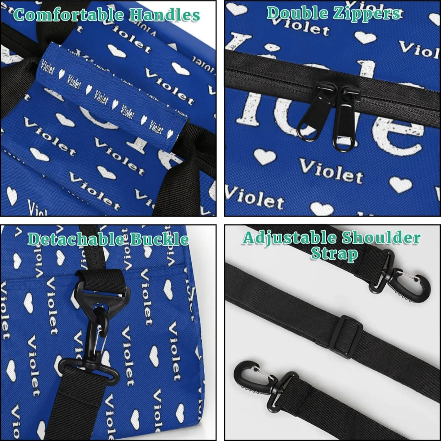 Personalized Duffel Bag Custom Sport Gym Travel Bags for Women Men, Customized Name Overnight Bags Weekender Bag, Cobalt Blue