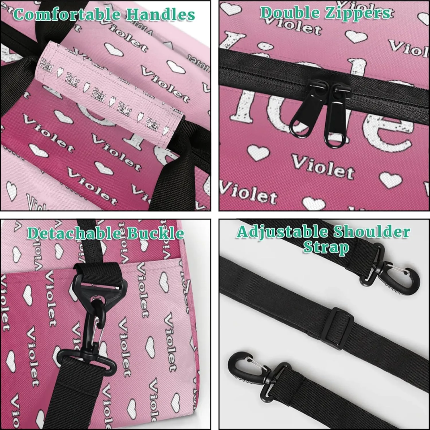 Personalized Duffel Bag Custom Sport Gym Travel Bags for Women Men, Customized Name Overnight Bags Weekender Bag, Dark Pink Gradient