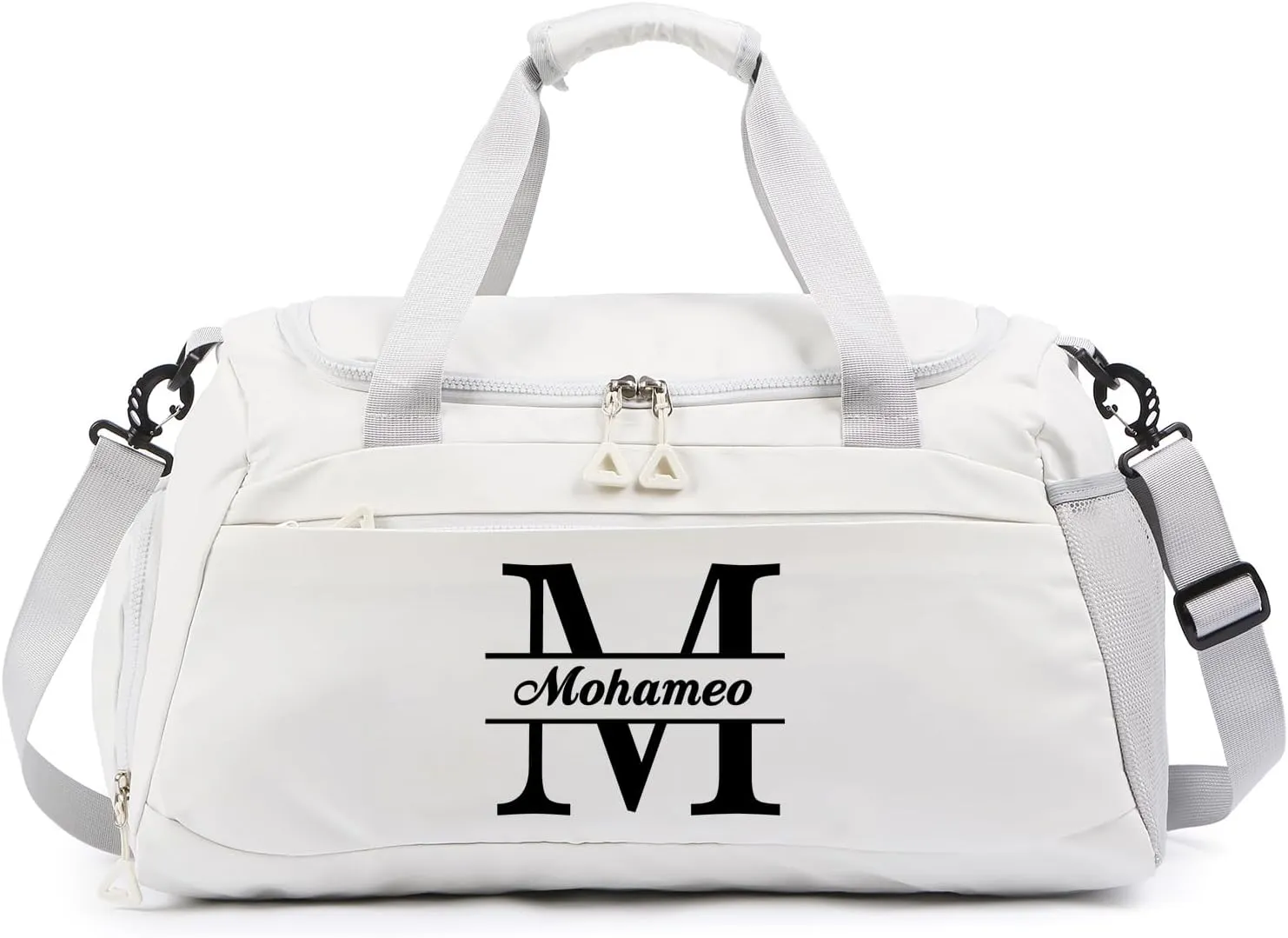 Personalized Duffel Bag with Name, Travel Duffel with Wet Pocket & Shoe Compartment, Sport Gym Bags for Women/Men, Overnight Bag for Traveling and Sports Enthusiasts (Style 1-White)