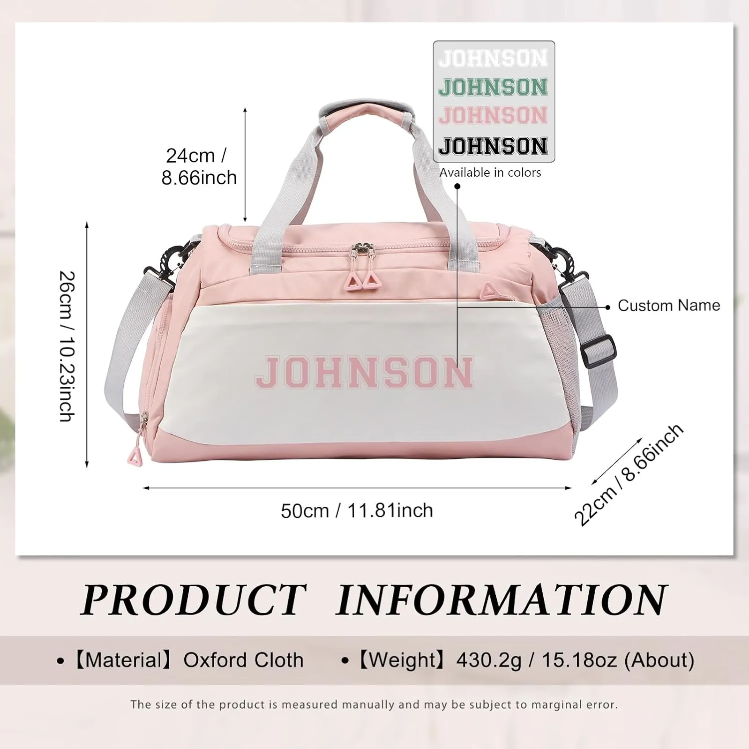 Personalized Duffel Bag with Name, Travel Duffel with Wet Pocket & Shoe Compartment, Sport Gym Bags for Women/Men, Overnight Bag for Traveling and Sports Enthusiasts (Style 2-Pink)