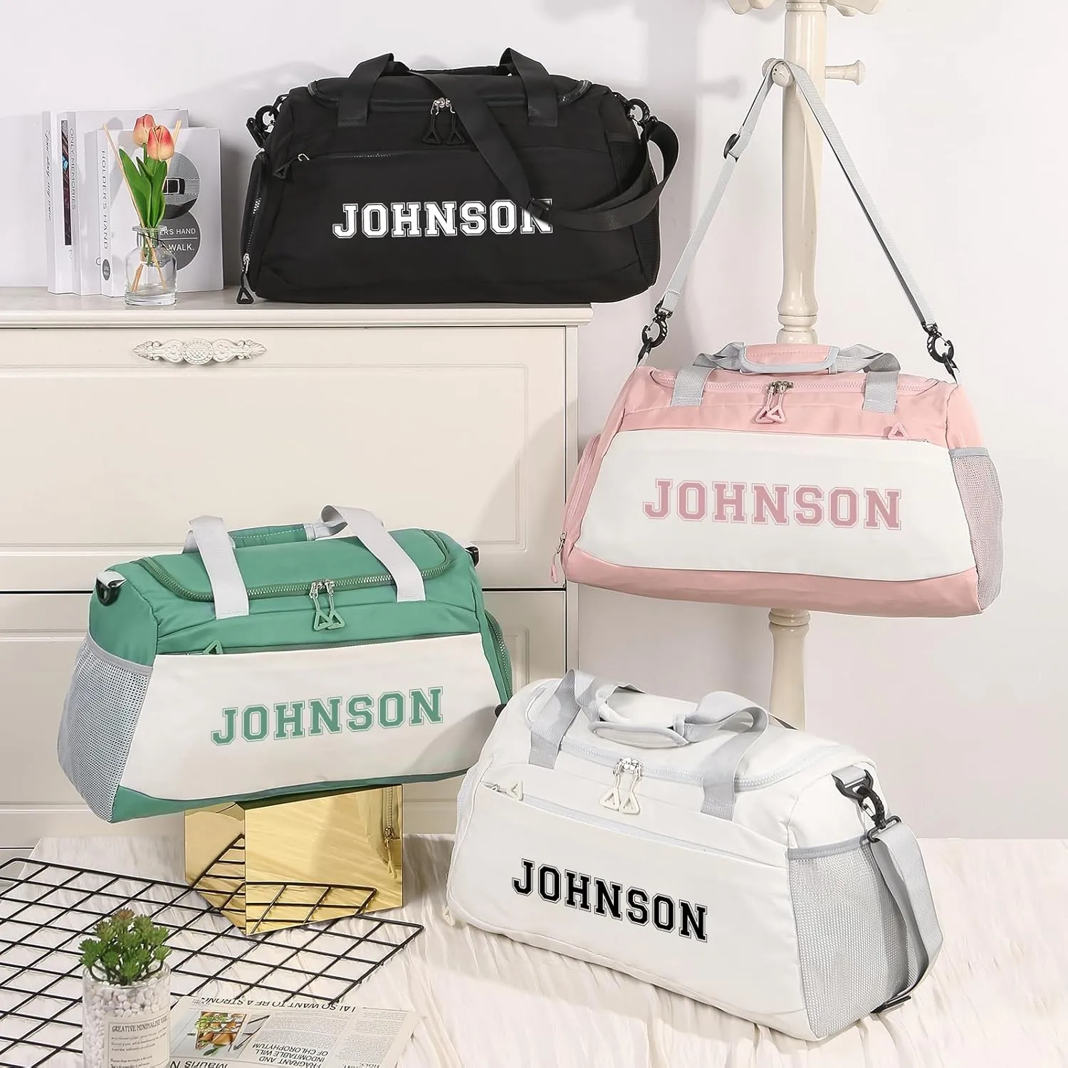 Personalized Duffel Bag with Name, Travel Duffel with Wet Pocket & Shoe Compartment, Sport Gym Bags for Women/Men, Overnight Bag for Traveling and Sports Enthusiasts (Style 2-Pink)