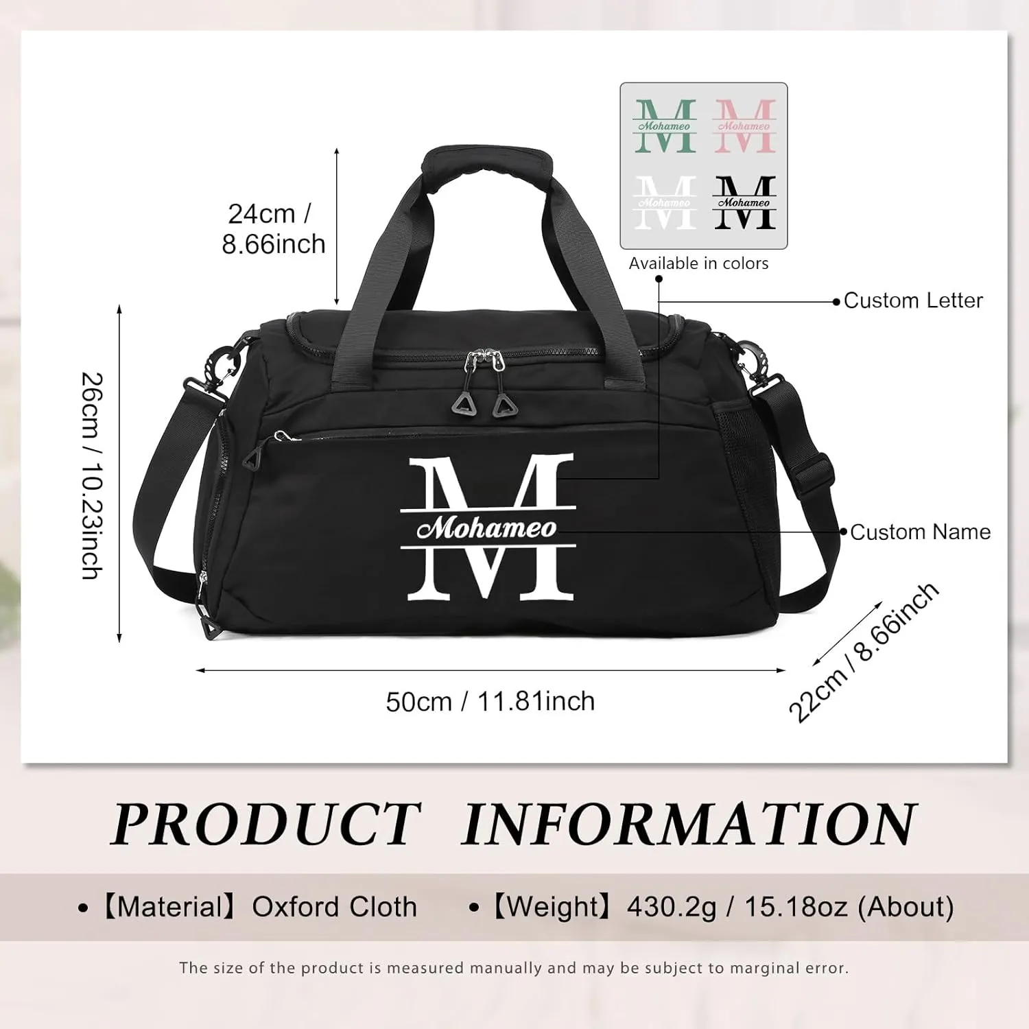 Personalized Duffel - Custom Travel Bag With Name - Initial Weekender Monogram Overnight Sport Gym Bags for Women (Black)